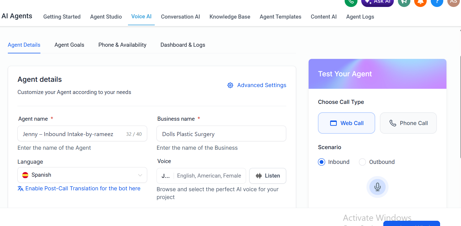 EEZ Tech solutions AI Voice Agent Call Log Dashboard Mockup
